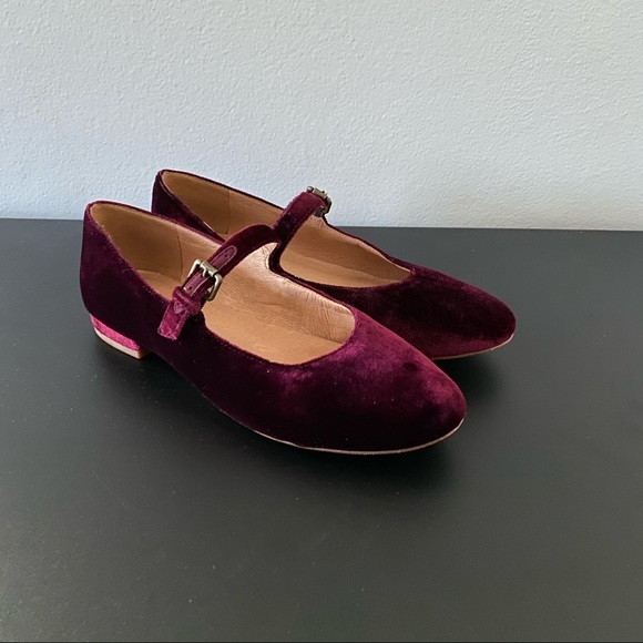Burgundy Velvet Mary Jane Flats